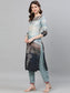 Ishin Women's Silk Grey Embroidered Straight Kurta Trouser Dupatta Set