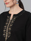 Ishin Women's Cotton Black Embroidered A-Line Kurta Sharara Dupatta Set