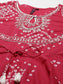 Ishin Women's Cotton Blend Red Embroidered Anarkali Peplum Kurta Sharara Dupatta Set