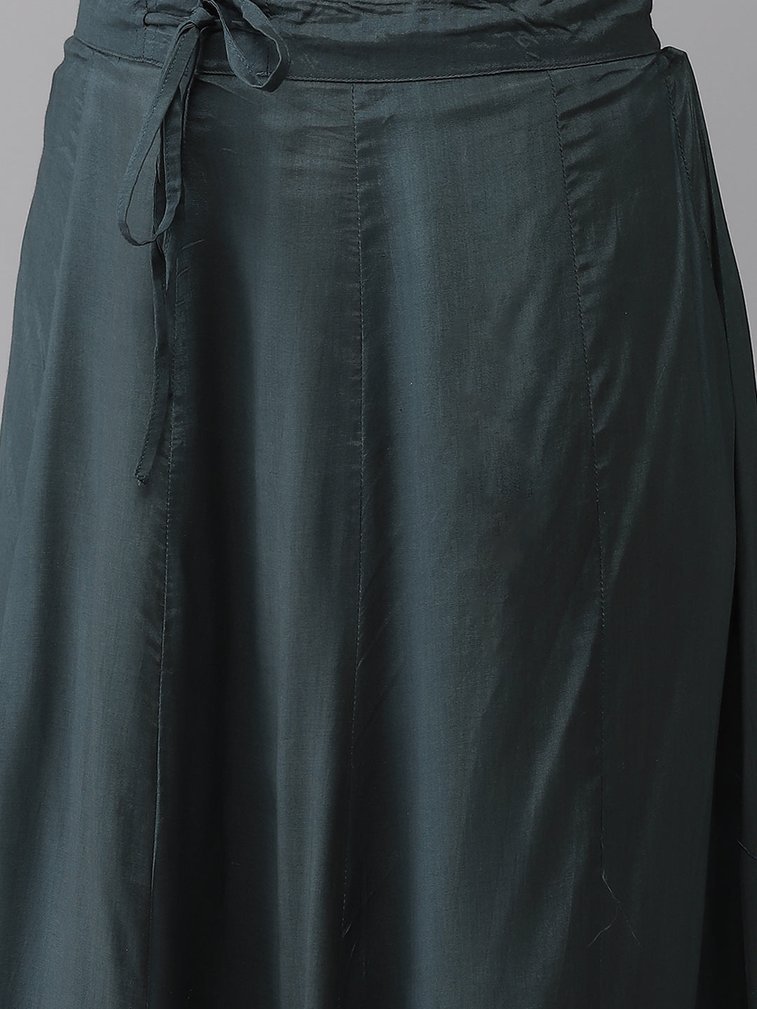 Ishin Women's Silk Blend Teal Embroidered A-Line Kurta Skirt Dupatta Set 