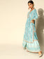 Ishin Women's Blue Zari Embroidered A-Line Kurta Sharara Dupatta Set 