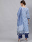 Ishin Women's Cotton Blue Gotta Patti Embroidered Anarkali Kurta Trouser Dupatta Set