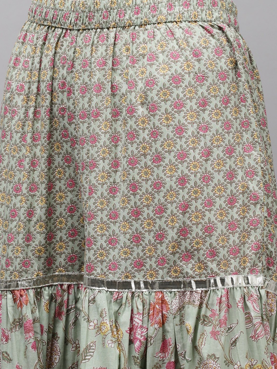 Ishin Women's Cotton Green Gotta Patti Embroidered A-Line Kurta Sharara Dupatta Set
