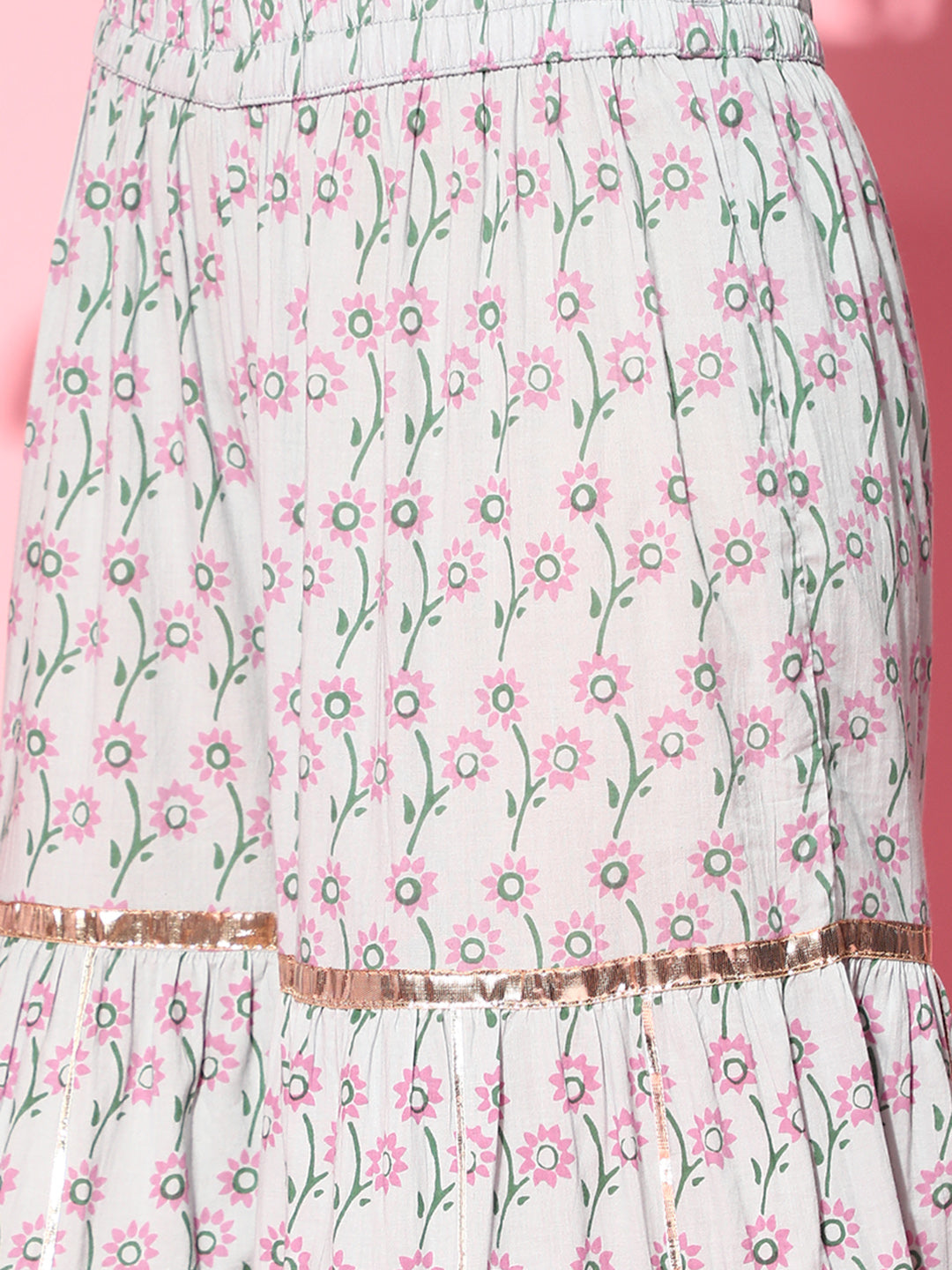 Ishin Women's Cotton Grey Gotta Patti Embroidered Anarkali Peplum Kurta Sharara Dupatta Set 