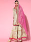 Ishin Women's Cotton Beige Gotta Patti Embroidered A-Line Kurta Sharara Dupatta Set 