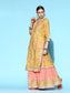 Ishin Women's Yellow Gotta Patti Embroidered A-Line Kurta Sharara Dupatta Set
