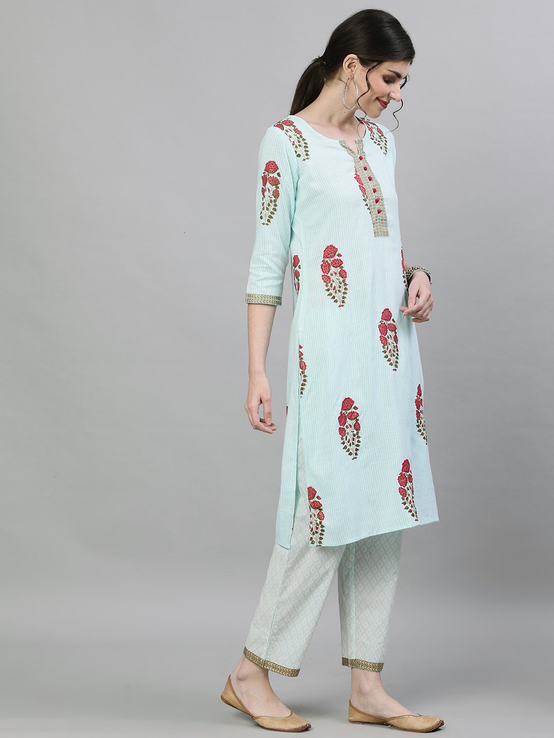 Ishin Women's Rayon Blue Embroidered Straight Kurta Trouser Dupatta Set