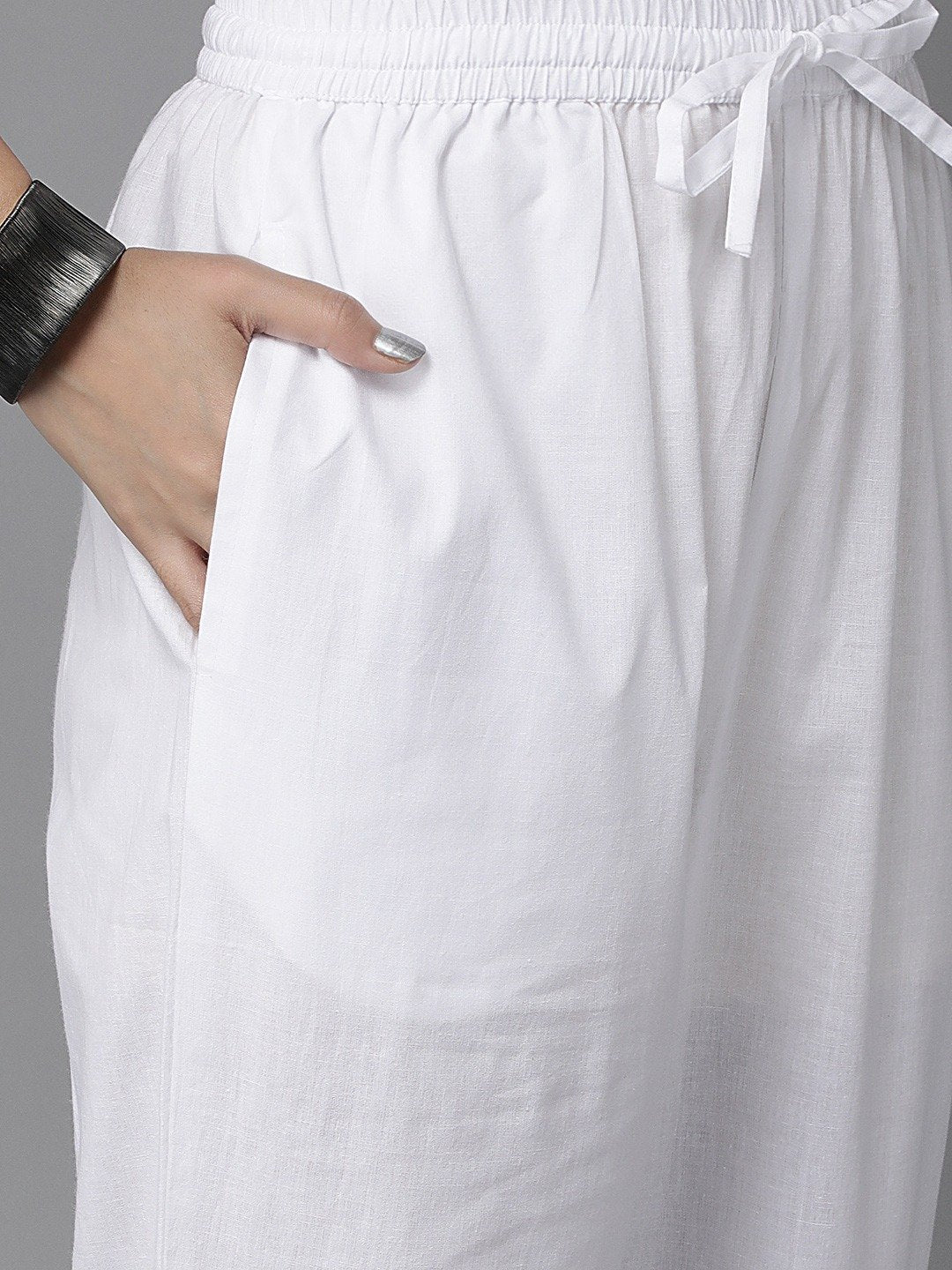 Ishin Women's White Embroidered A-Line Kurta Trouser Dupatta Set