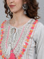 Ishin Women's Grey Embroidered A-Line Kurta With Trouser & Ombre Dupatta
