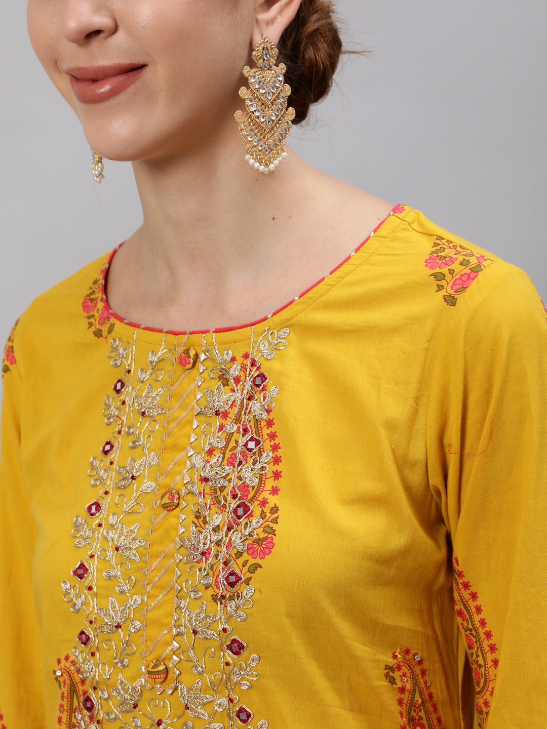 Ishin Women's Mustard Zari Embroidered Short Kurta With Sharara & Dupatta