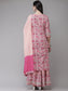 Ishin Women's Cotton Blend Pink Embroidered A-Line Kurta Sharara Dupatta Set