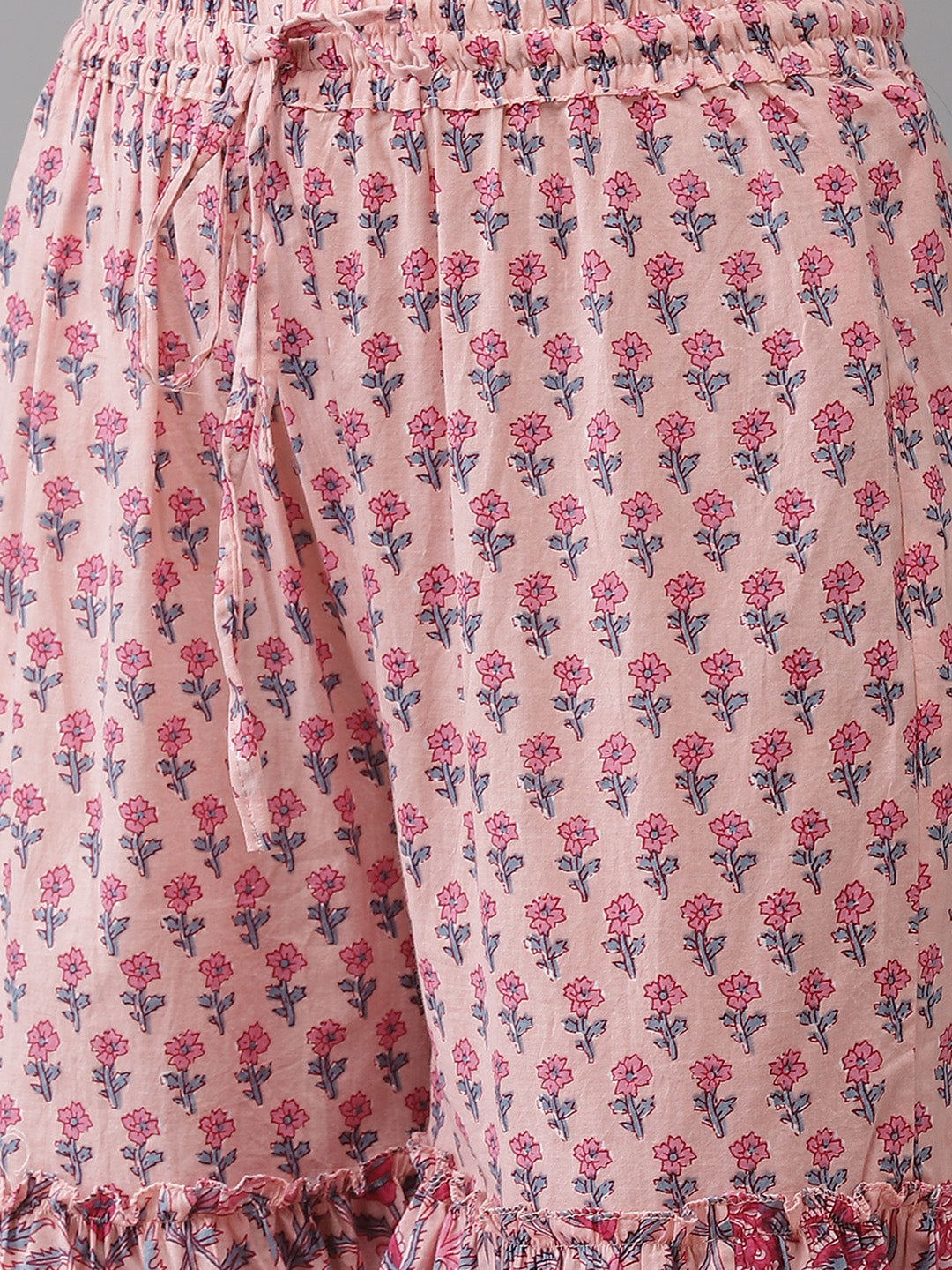 Ishin Women's Cotton Blend Pink Embroidered A-Line Kurta Sharara Dupatta Set