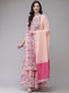 Ishin Women's Cotton Blend Pink Embroidered A-Line Kurta Sharara Dupatta Set