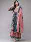 Ishin Women's Green & Pink Gotta Patti Embroidered A-Line Kurta Sharara Dupatta Set 