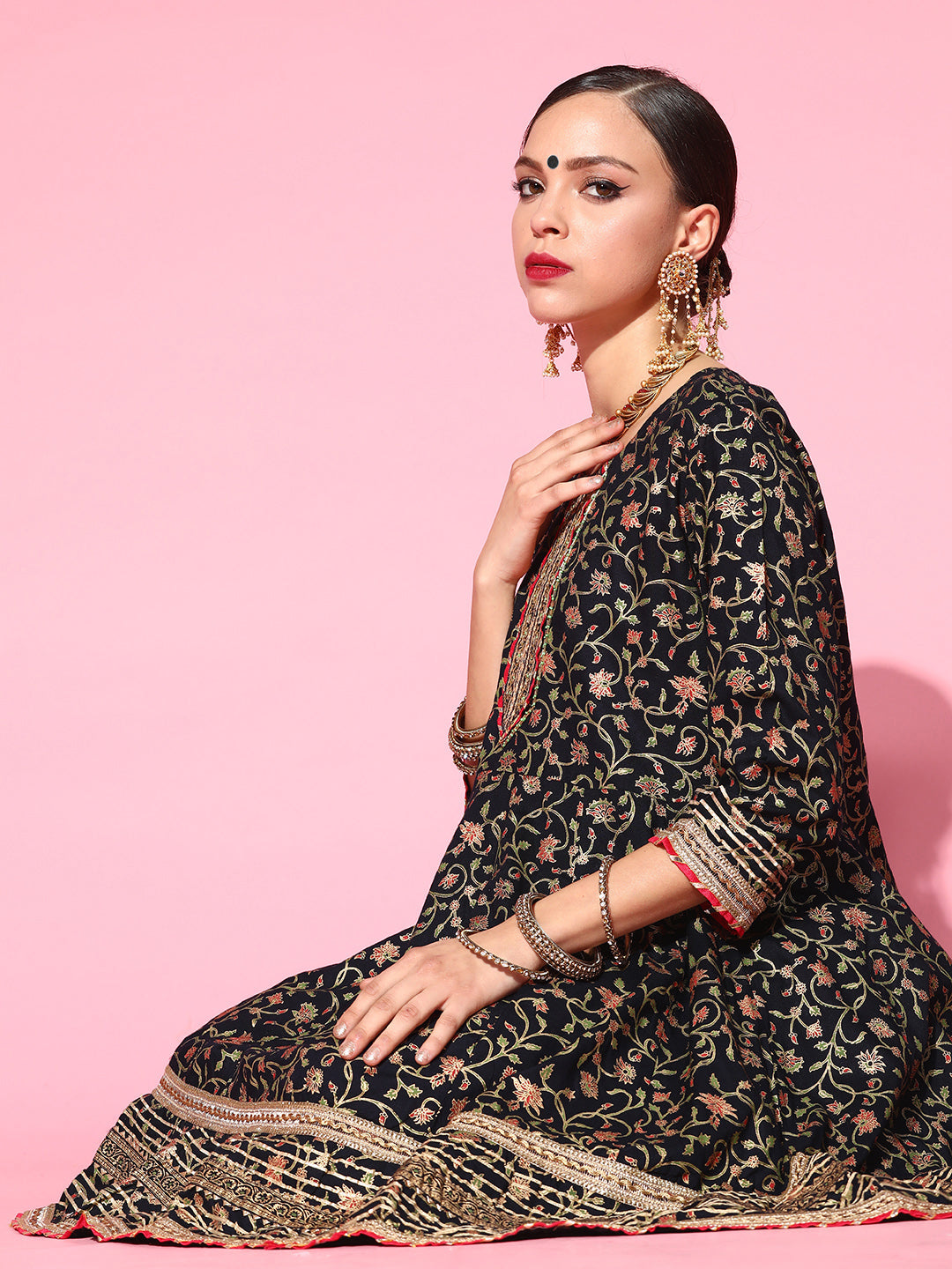 Graceful Navy Blue Viscose rayon brocade with zari embroidery Anarkali kurta  set with dupatta