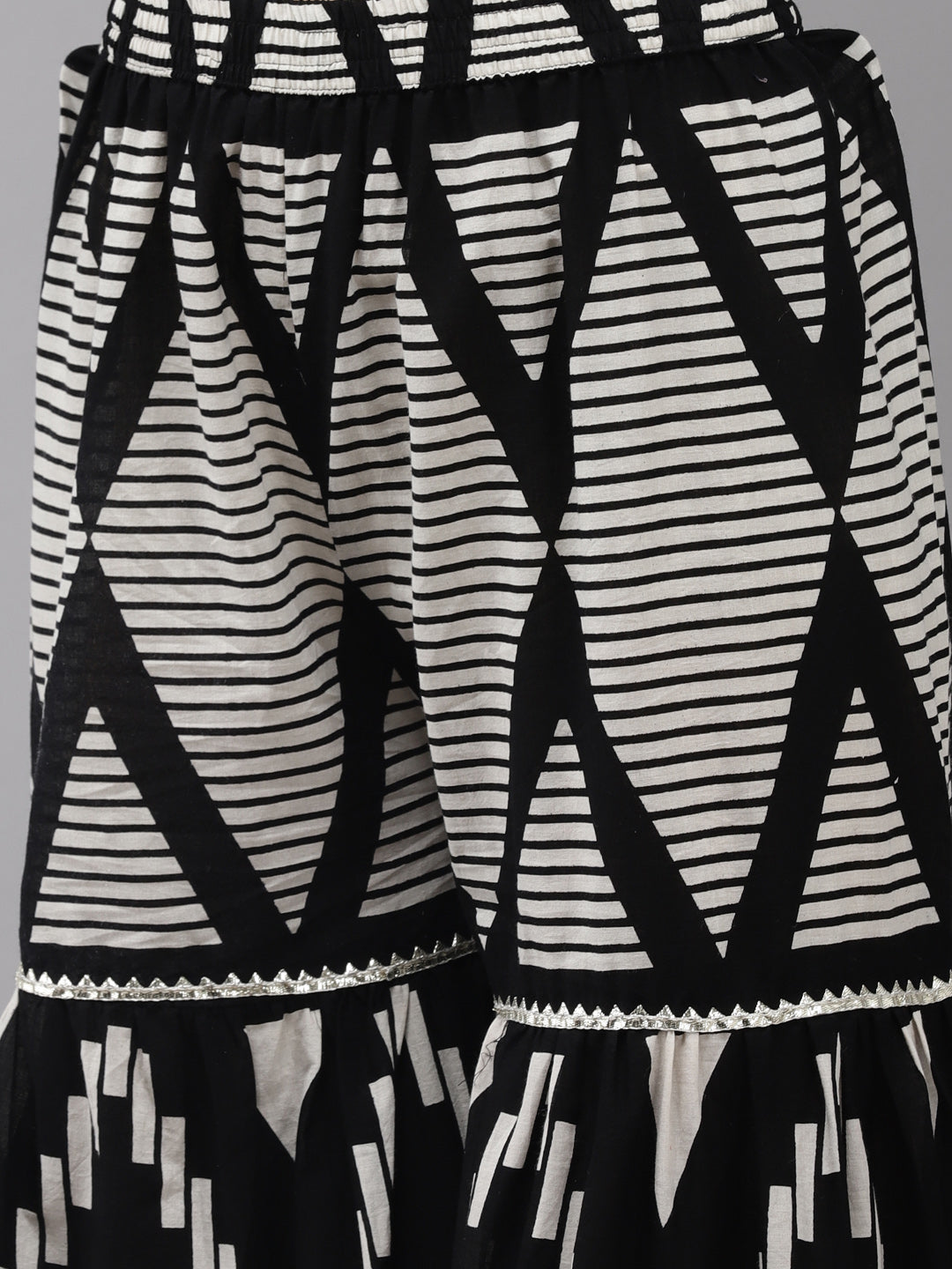Ishin Women's Cotton Blend Black Embroidered A-Line Kurta Sharara Dupatta Set