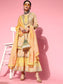 Ishin Women's Cotton Blend Embroidered Anarkali Peplum Kurta Sharara Dupatta Set