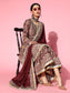 Ishin Women's Art Silk Maroon Embroidered Anarkali Peplum Kurta Sharara Dupatta Set