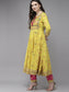 Ishin Women's Yellow & Pink Embroidered Anarkali Kurta Trouser Dupatta Set