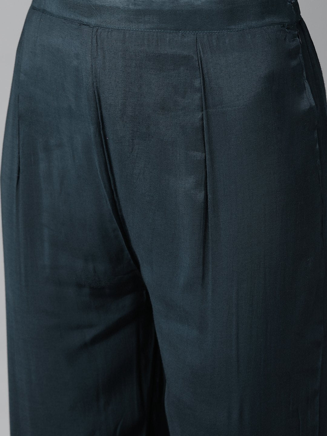Ishin Women's Navy Blue Embroidered A-Line Kurta Trouser Dupatta Set
