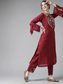 Ishin Women's Maroon Embroidered A-Line Kurta Trouser Dupatta Set
