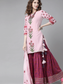 Ishin Women's Pink & Purple Embroidered A-Line Kurta Sharara Dupatta Set