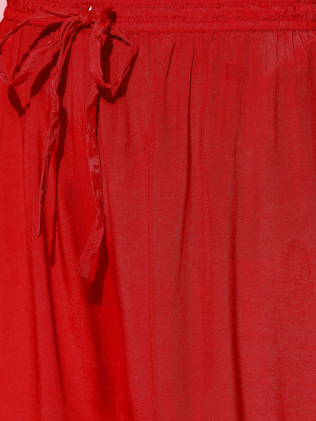 Ishin Women's Silk Blend Red Zari Embroidered A-Line Kurta Sharara Dupatta Set 