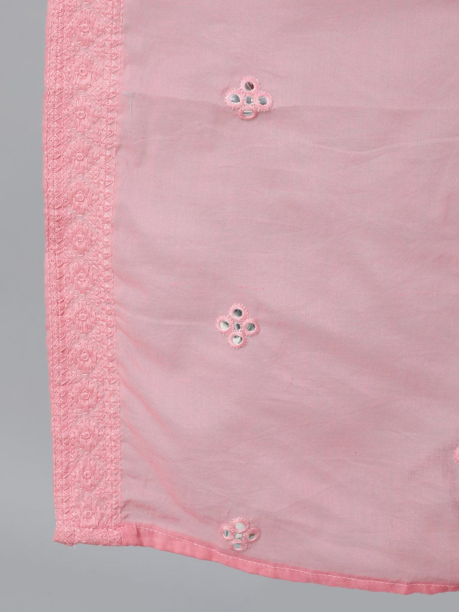 Ishin Women's Pink Mirror Embroidered Anarkali Kurta With Trouser & Dupatta