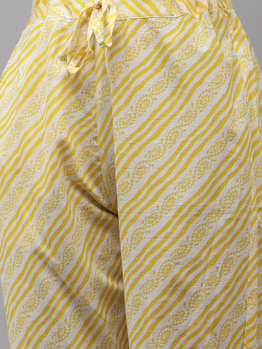 Ishin Women's Cotton Yellow Embroidered A-Line Kurta Trouser Dupatta Set 