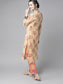 Ishin Women's Beige & Pink Zari Embroidered A-Line Kurta Palazzo Set