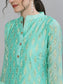 Ishin Women's Chanderi Silk Green Foil Printed Straight Kurta Sharara Set