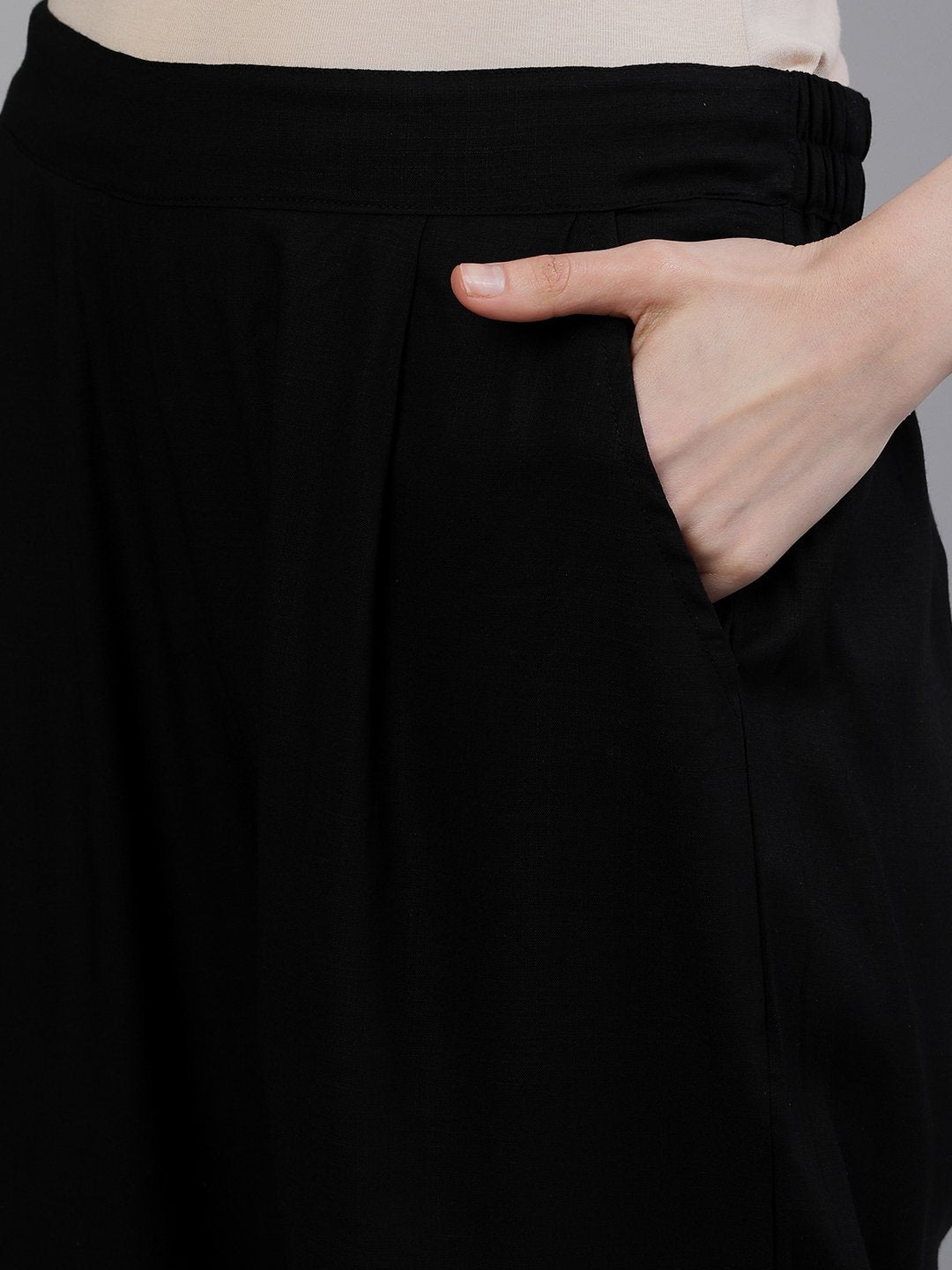 Ishin Women's Rayon Black Printed A-Line Kurta Trouser Set
