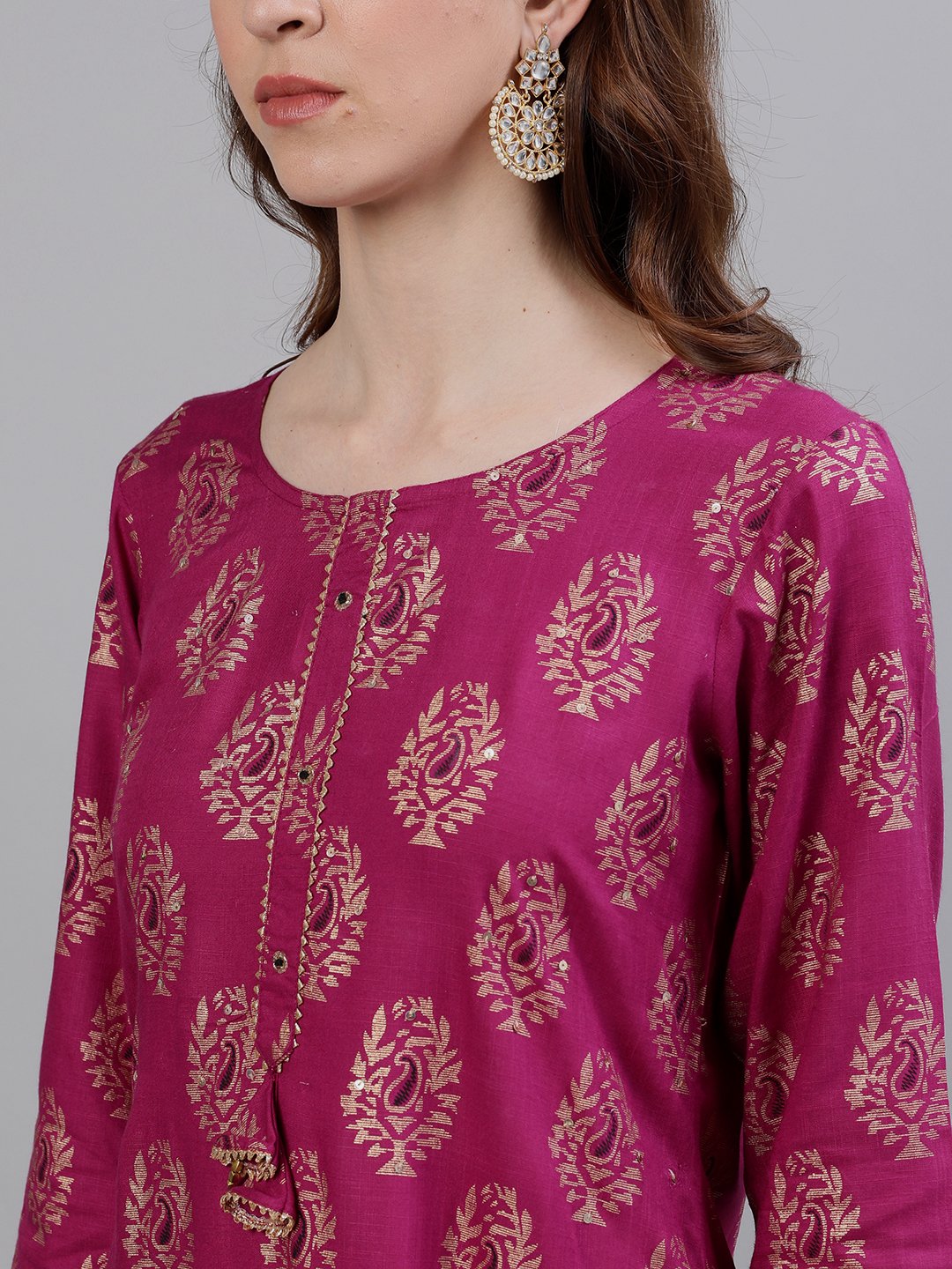 Ishin Women's Rayon Purple Printed A-Line Kurta Trouser Set