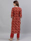 Ishin Women's Rayon Brown Printed A-Line Kurta Trouser Set