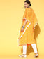 Ishin Women's Cotton Yellow & White Zari Embroidered Kaftan Kurta Trouser Set