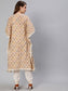 Ishin Women's Cotton Off White Embroidered Kaftan Kurta Trouser Set