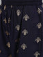 Ishin Women's Rayon Navy Blue Foil Printed A-Line Kurta Trouser Set With Jacket