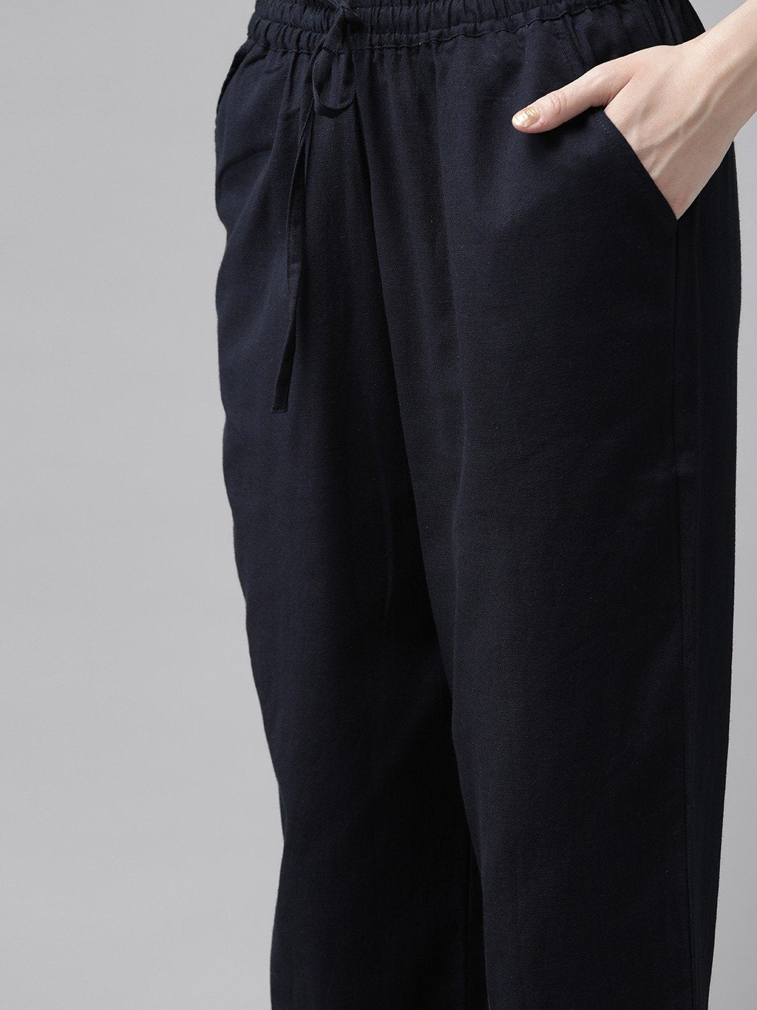 Ishin Women's Silk Blend Navy Blue Sequins Embroidered A-Line Kurta Trouser Set