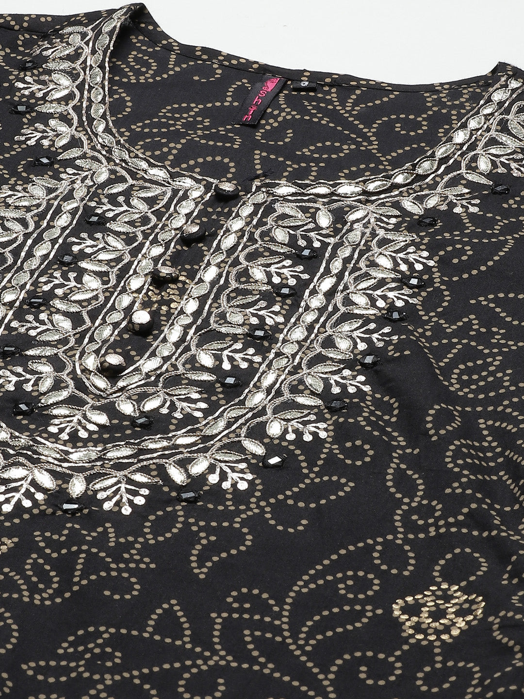 Ishin Women's Cotton Blend Black Embroidered A-Line Kurta Sharara Set 