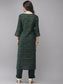 Ishin Women's Silk Blend Green Embroidered A-Line Kurta Trouser Set