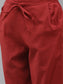 Ishin Women's Silk Blend Red Embroidered A-Line Kurta Trouser Set