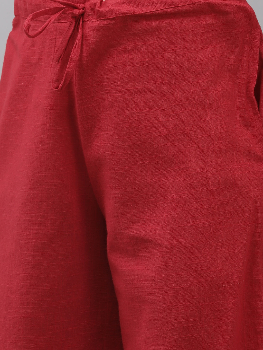 Ishin Women's Cotton Red Embroidered A-Line Kurta Salwar Set