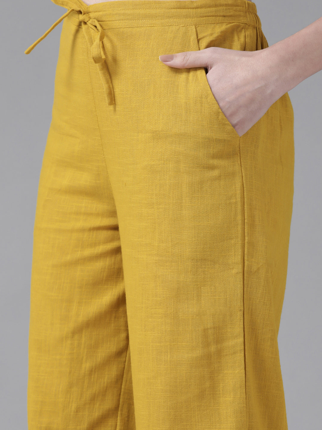 Ishin Women's Cotton Mustard Yellow Embroidered A-Line Kurta Salwar Set