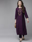 Ishin Women's Violet Embroidered A-Line Kurta with Trouser
