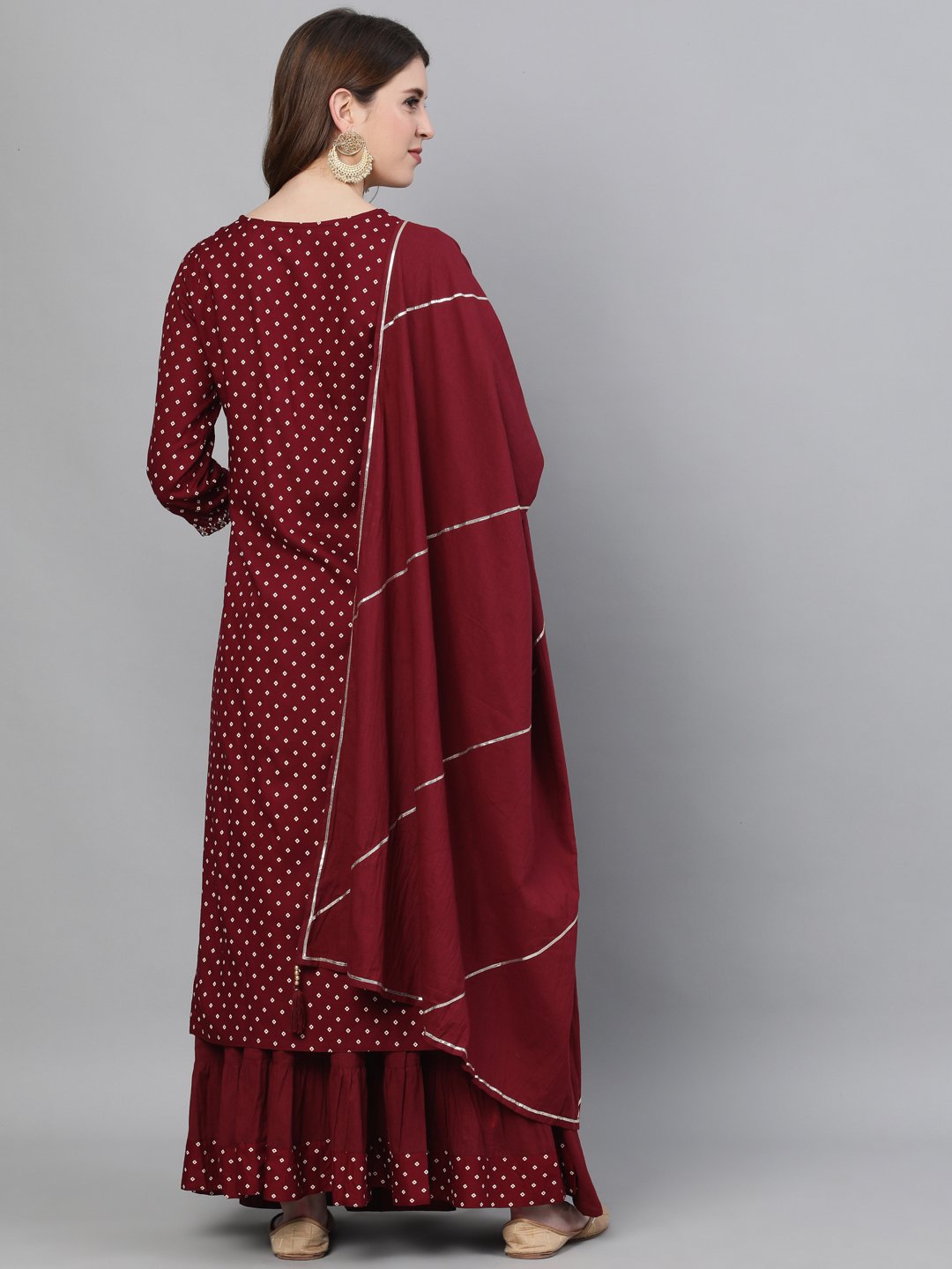 Ishin Women's Rayon Maroon Yoke Embroidered Straight Kurta Skirt Dupatta Set