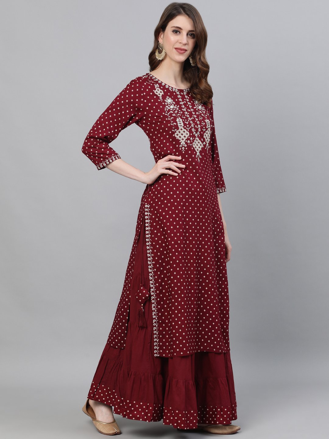 Graceful Maroon Viscose rayon zari embroidery Straight Fit kurta set with dupatta