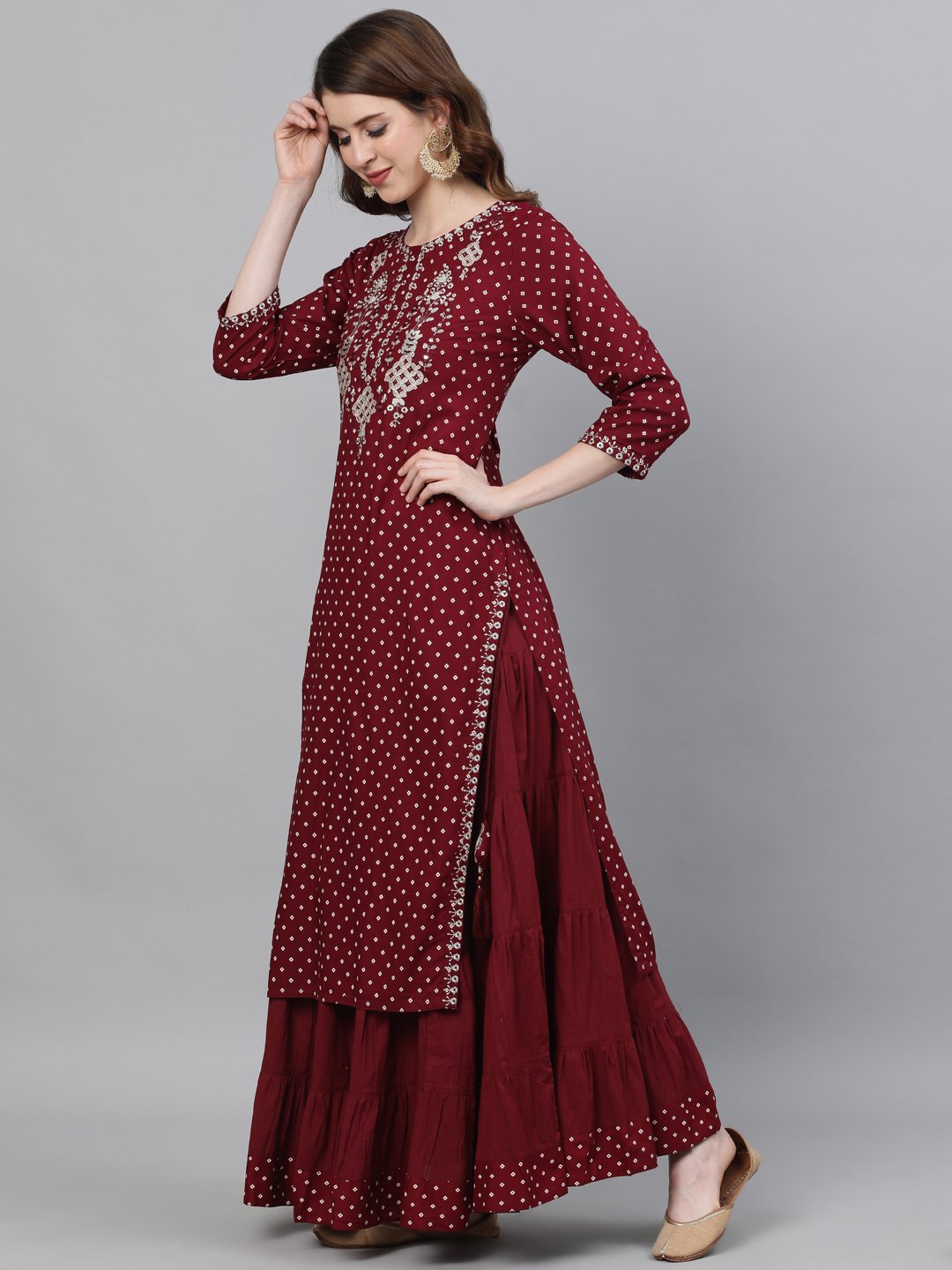 Graceful Maroon Viscose rayon zari embroidery Straight Fit kurta set with dupatta