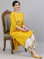 Ishin Women's Cotton Mustard Yoke Embroidered Straight Kurta Palazzo Set
