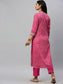 Ishin Women's Rayon Pink Bandhani Printed Straight Kurta Trouser Set