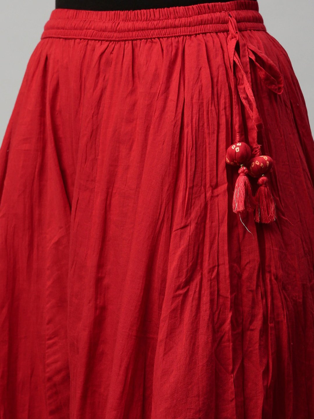 Ishin Women's Cotton Red Bandhani Print Embellished Straight Kurta Sharara Set